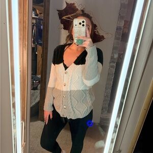 SHEIN Black and Cream Colorblock Cardigan